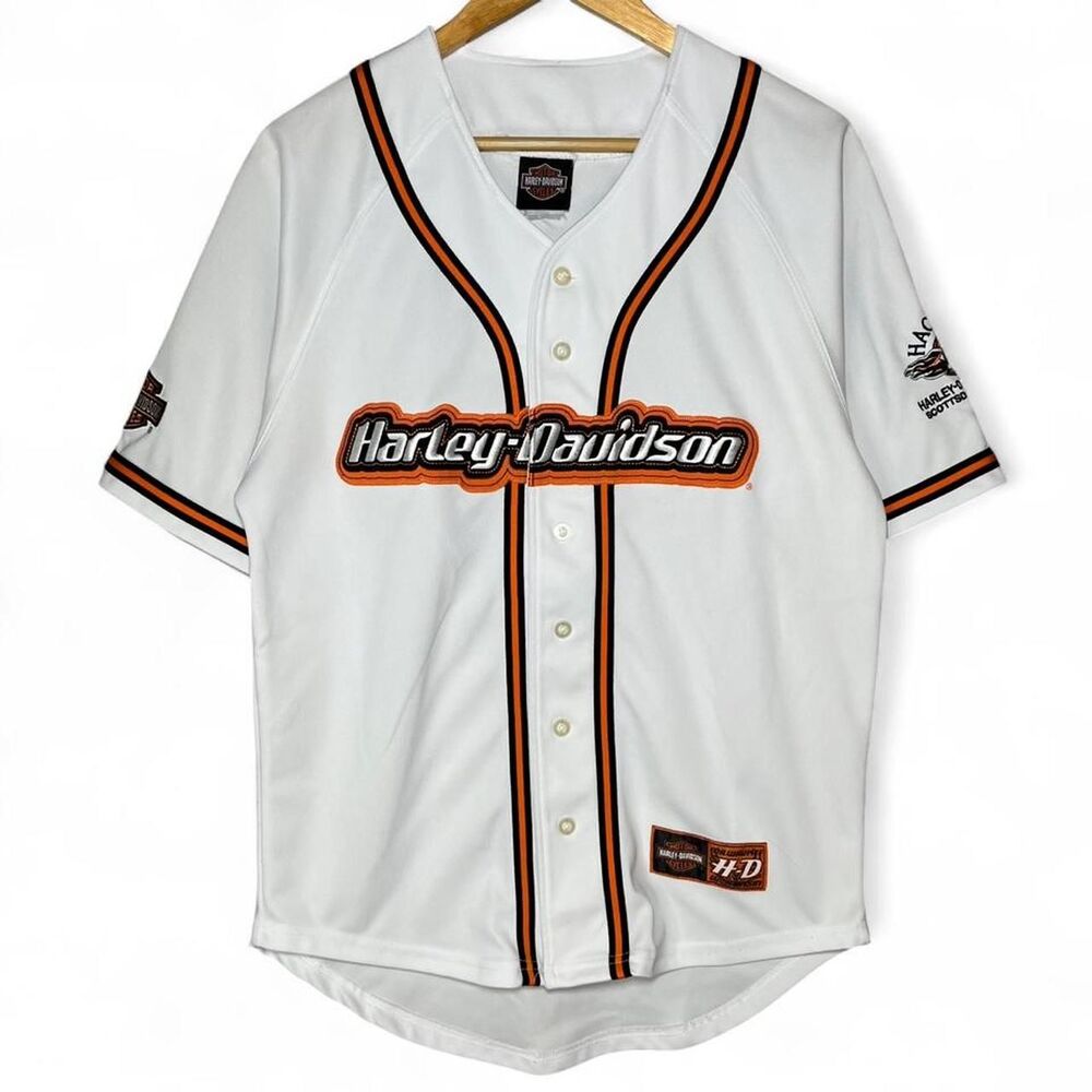 Harley Davidson Baseball Embroidered Jersey White Button Up Womens Size M / L
